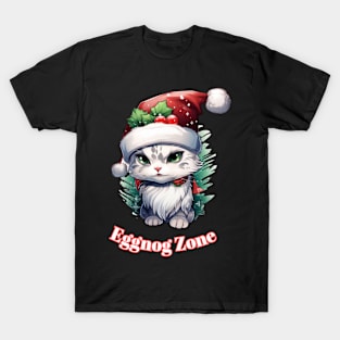 Eggnog Zone - Christmas Cat - Cute Graphic Quote T-Shirt